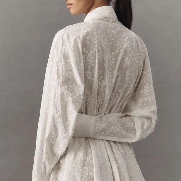 Norma Kamali Bow Neck Long Sleeves Mini White Shirt Dress M NWT - Picture 2 of 3